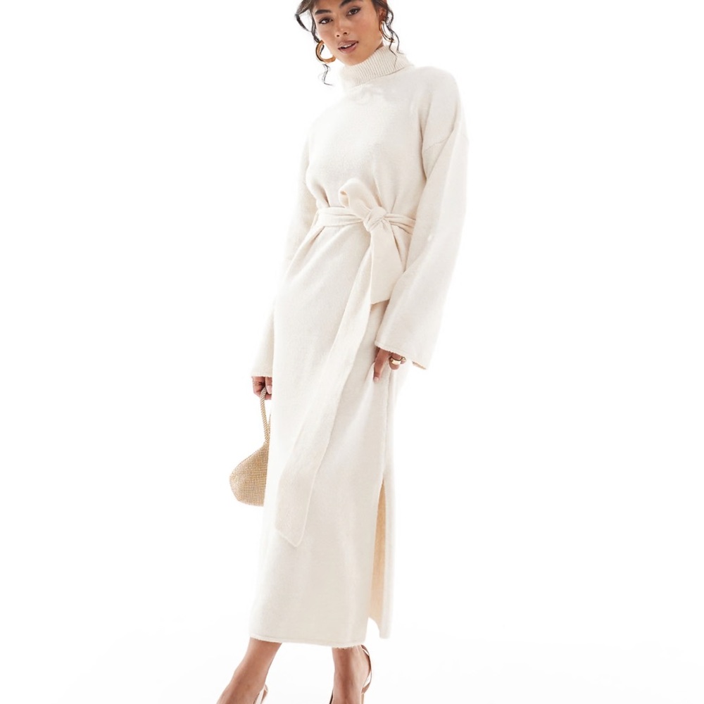 Pretty Lavish Tie Waist Sweater Maxi Dress